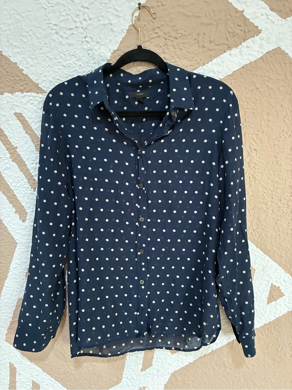 J. Crew Navy Blue Polka Dot Button-Down Shirt